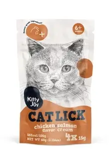 KITTY JOY лакомство для кошек, крем-пюре с курицей и лососем