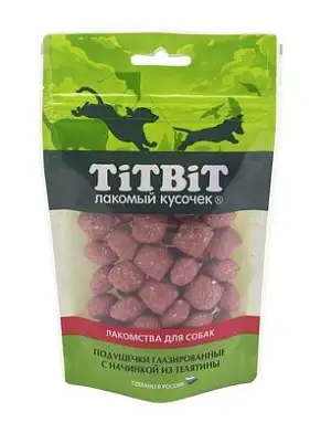 TiTBiT лакомство для собак подушечки глазированные с начинкой из телятины Золотая коллекция