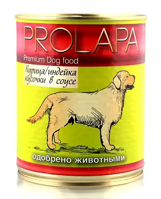 Prolapa Premium консервы для собак с курицей и индейкой кусочки в соусе