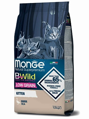 Monge Cat BWild Low Grain сухой низкозерновой корм для котят с мясом гуся
